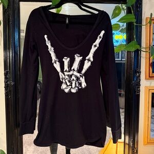 Blackheart Black Long Sleeve Top with Skeleton Design